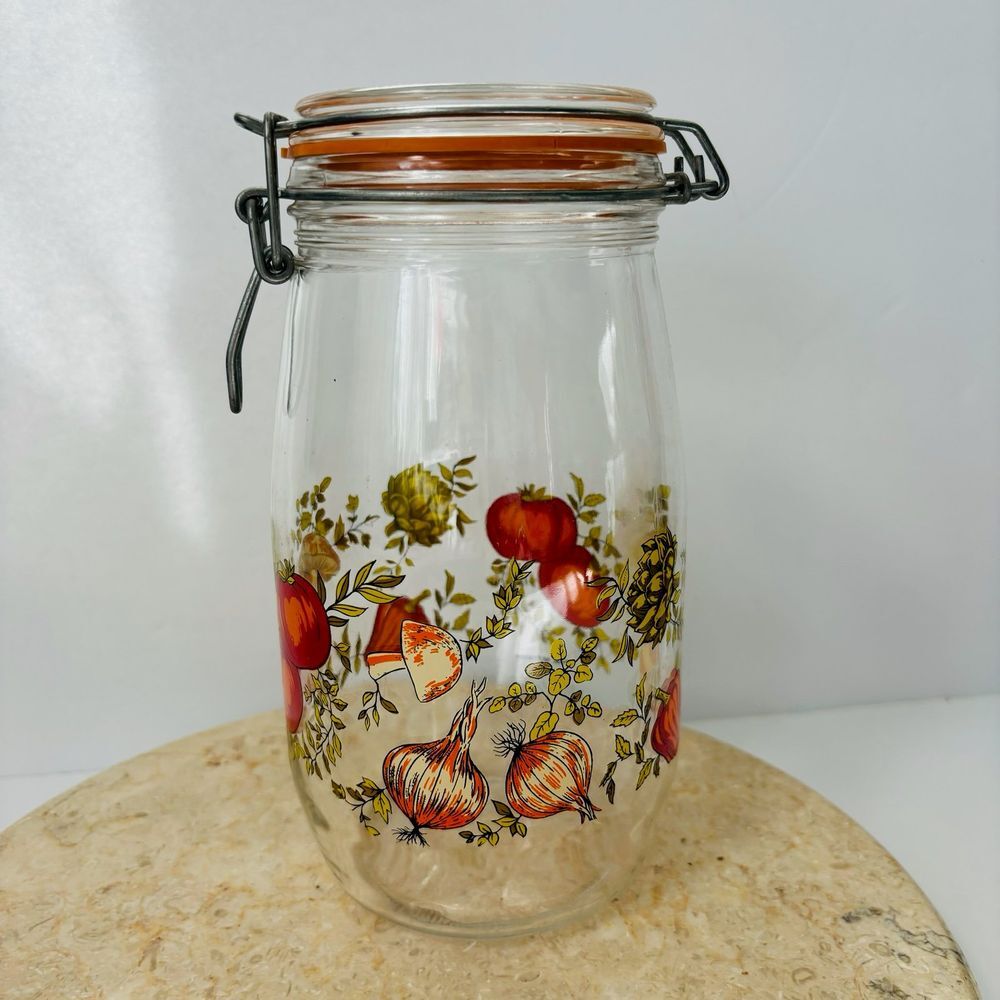 Vintage Arc‎ France Spice of Life Canning Jar 1.5 Liter Mushroom Artichoke VTG